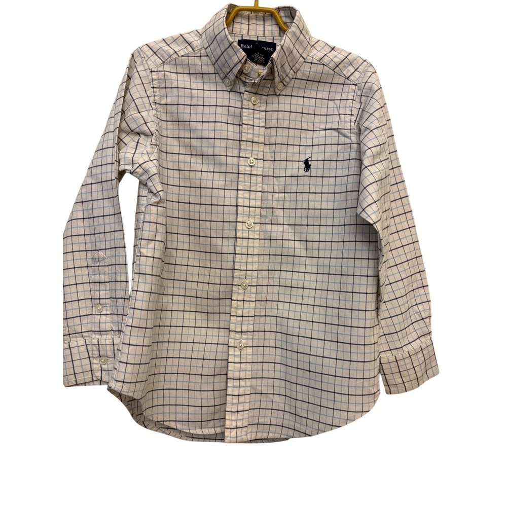 Ralph Lauren White Button-Down Shirt with Blue Windowpane Size 6